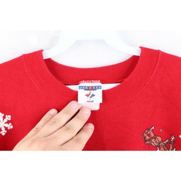 Vintage 90s Womens Large Santa Claus Christmas Nature Faded Sweatshirt Red USA - Picture 5 of 8